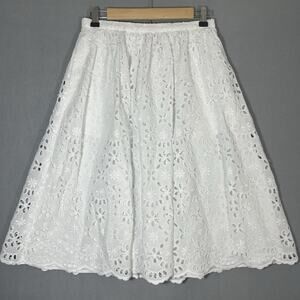 J.Crew Full Midi in White Lined Embroidered Eyelet A-line Skirt 2